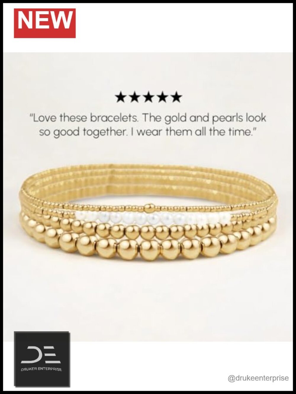 Genuine Freshwater Pearl & 18K Gold Plated Stacking Bracelet Set - Picture 4 of 6